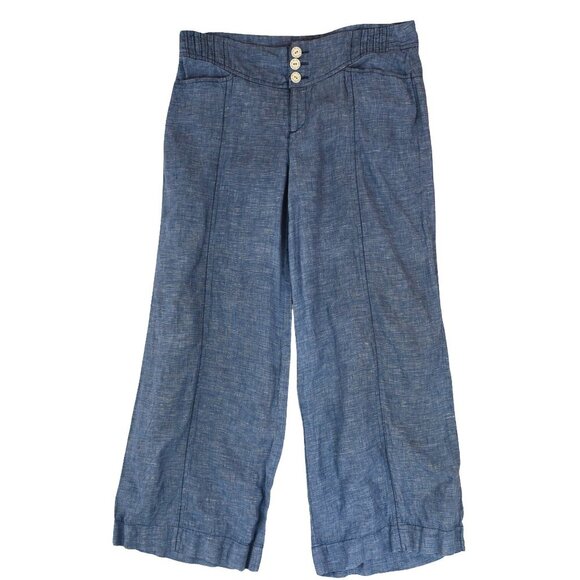 Cidra by Anthropologie Blue Linen Cropped Pants Size 12 100% Linen Wide Leg Summ - Picture 3 of 9
